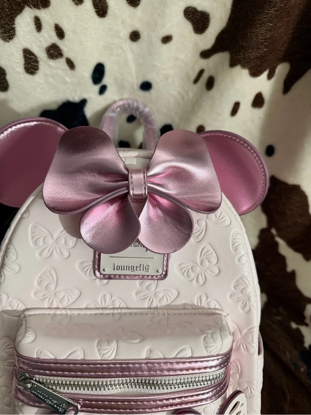 Loungefly White and Metallic Pink Butterfly Mini Backpack